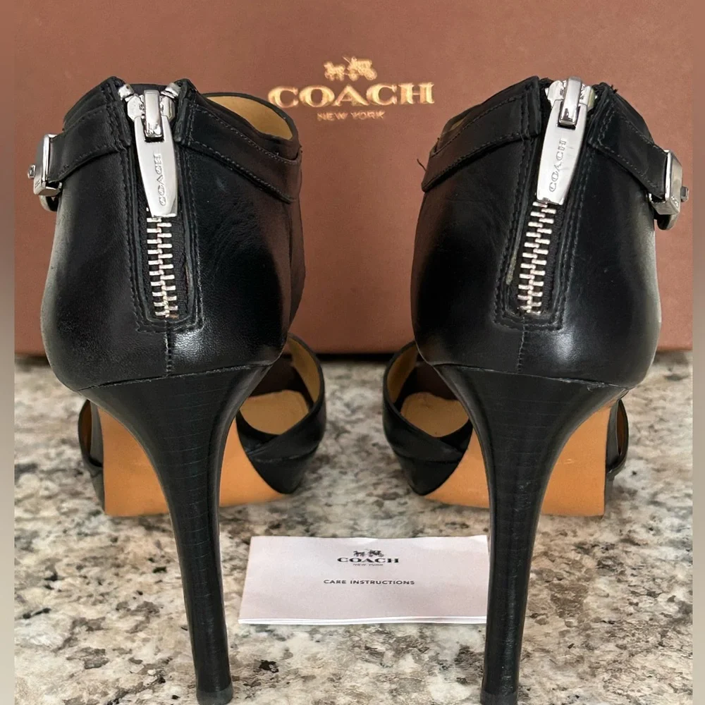 Coach Wexwood Semi Matte Calf Leather Peep Toe Heels in Original Box Size 8.5 - Picture 8 of 15